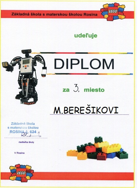 2019  dna 09-11-2019 BERESIK DIPLOM ROSINA sutaz v robotike 2019 -3 MIESTO sprint