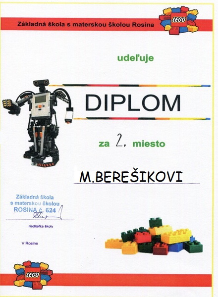 2019  dna 09-11-2019 BERESIK DIPLOM ROSINA sutaz v robotike 2019 -2 MIESTO sprint 